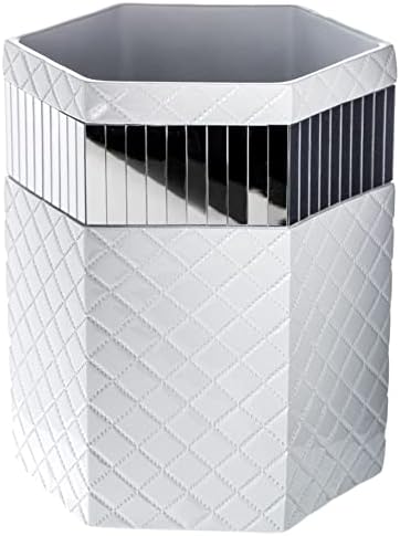 Creative Scents Quilted Mirror White Bathroom Trash Can 1.58 Gal / 6L – Decorative Waste Basket for Bathroom - Space Fri