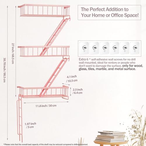 SweetSage Fire Escape Shelf - Pink Wall Decor Floating Shelves, Cute Metal Ladder Shelving for Bedroom, Home Decor Displ