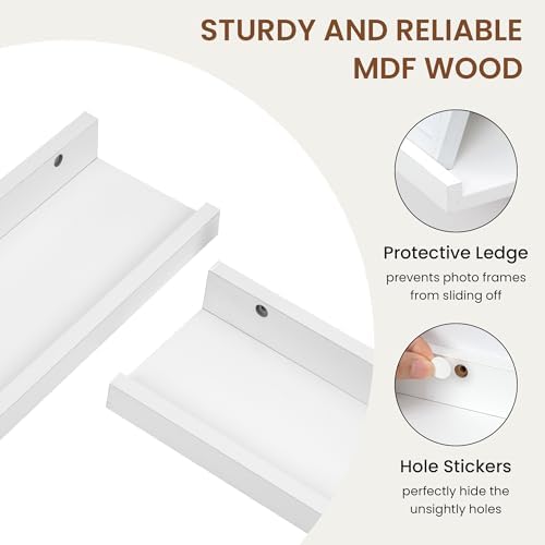 Heimlove Picture Ledge Shelf, Small Floating Shelves Set of 2, 16 Inches Picture Shelf for Wall with Ledge, Kids Bookshe