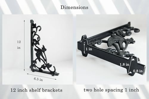 12 Inch Decorative Bird Shelf Brackets,2 Pack Cast Iron Shelf Supply,12''*6.5'' Antique Black Corbel,Screws Anchor Inclu