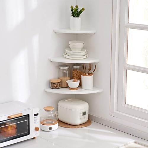 White Corner Shelf, Wall Mount 10inch Natural Oak Wood Floating Corner Wall Shelf Round End Small Corner Nightstand Plan