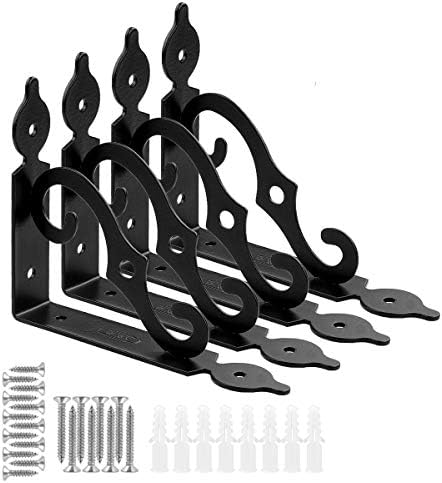 Acrux7 5 inch Decorative Shelf Brackets 4 Pack Heavy Duty Black Metal Shelf Brackets with Screws, Shelf Support Angle Br