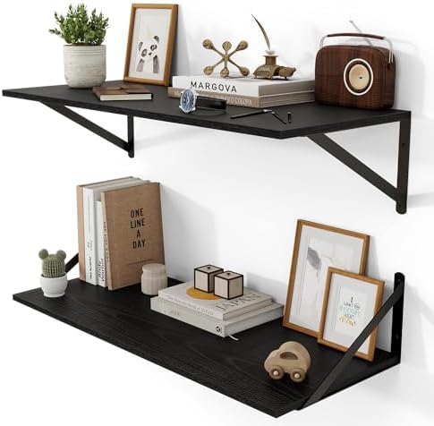 Heimlove 28W x 12D Deep Floating Shelves Set of 2 Black