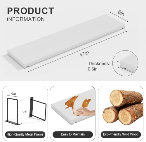 Floating Shelves, 17 In Bookshelves for Room Wall, Shelves on Wall (White)