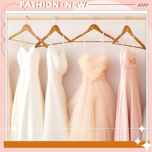 Cinnvoice 5 Pcs Wooden Pearl Bridal Dress Hanger, Wood Color, Classic