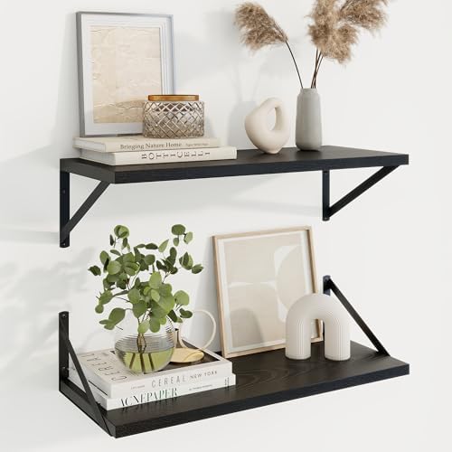 Axeman Deep Floating Shelves, 24'' x 10'' Black Wall Shelves Set of 2