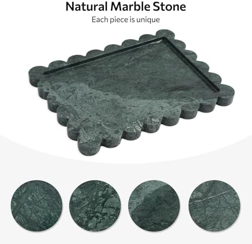 Scalloped Marble Tray, 11"x8" Marble Vanity Tray for Jewelry Trinket Cosmetics Perfume Candle, Luxury Decorative Trays f