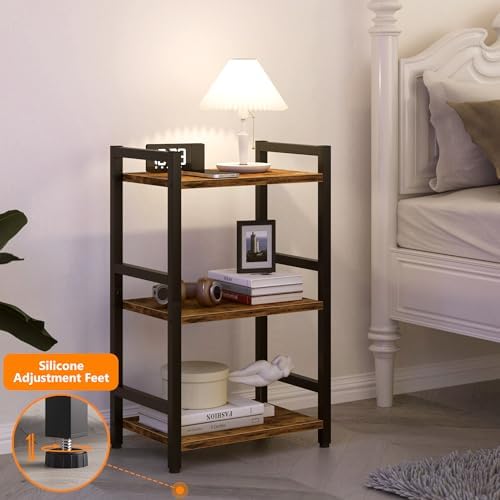 Book Shelf, 3 Tier Bookcase with Steel Frame, Stable Bookshelf Narrow Book Shelves Storage Organizer for Book CD Movie, 
