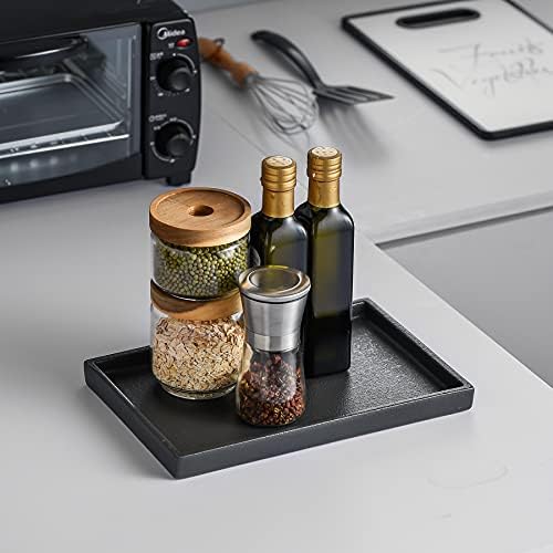 Ceramic Bathroom Sink Tray, Black Graininess Vanity Tray Decor Perfume Trays for Dresser Holder for Jewelry Candle Soap 