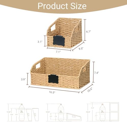 Pantry Baskets for Organizing,Wicker Storage Bins, 3 Pack, Natural