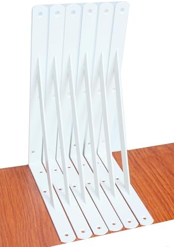6 Pack L12 x H 8" White Heavy Duty Shelf Brackets with Screws Metal Shelf Brackets Shelf Support Angle Brackets for Shel