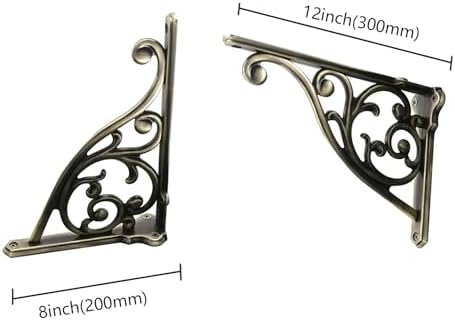 Heavy Duty Solid Stand,12 Inch 2 Pack Brushed Antique Brass,Right Angle Wall Panel Support Bracket,Decorative Shelf Brac