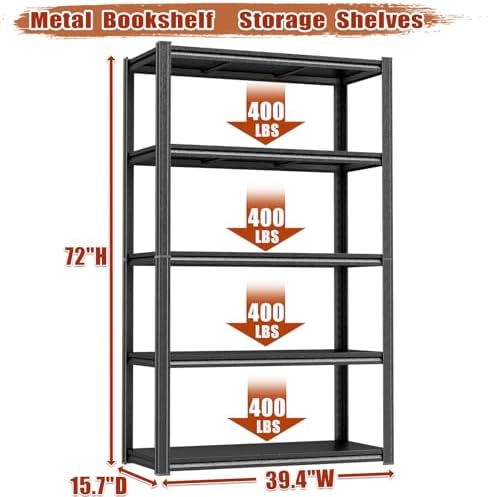 Metal book Shelf, No Assembly-Adjustable Tall Bookcase with Anti-tip