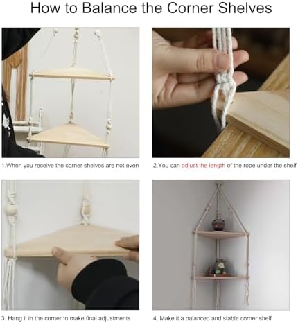 Artilady Corner Shelf Macrame Wall Hanging, Boho Wood Storage Wall Decor