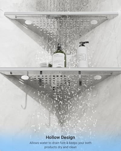 Polished Chrome Corner Shower Shelves 2-Pack, 10" 304 Stainless Steel Recessed Shelf for Bathroom, Grout in Corner Shelf