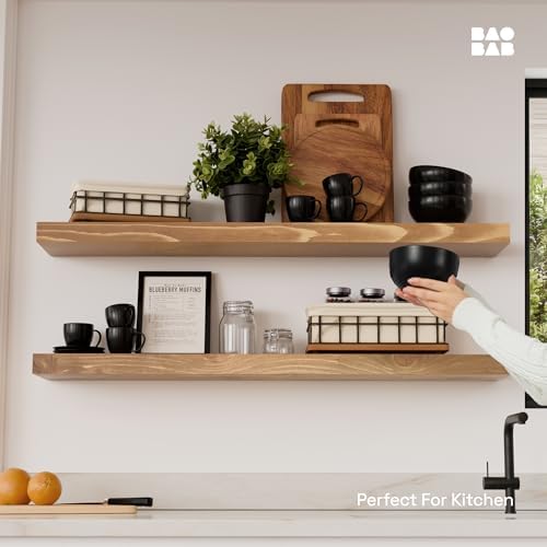 Natural Wood Floating Shelves for Wall 36 Inches Long, Oak Wooden Shelf