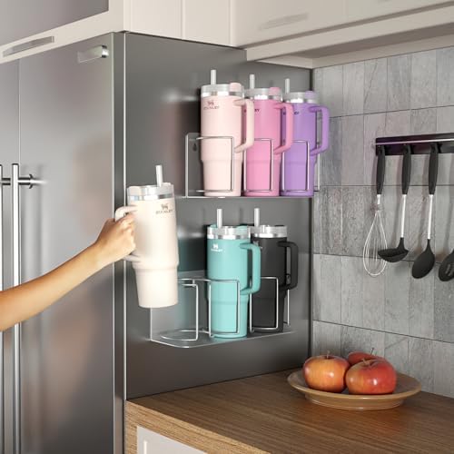 Sorbus Magnetic Cup Holder for Fridge, 3-Cup Organizer (Silver, 2 Pack)