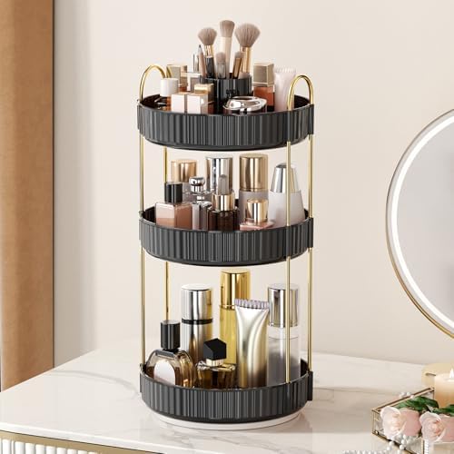 360° Rotating Makeup Organizer, Upgraded 3 Tier Skincare Perfume Organizers for Women, Bathroom Organizer Countertop, Cl
