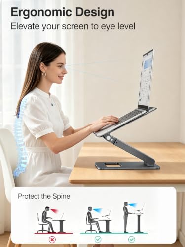 tounee Laptop Stand for Desk Adjustable Height, Telescopic Computer Stand with Pull Out Design Ergonomic Laptop Riser Fi