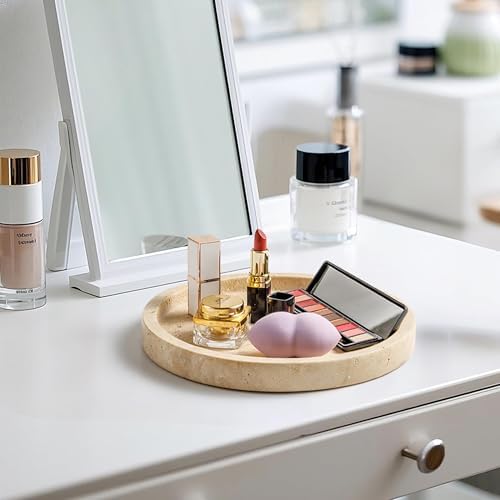 Natural Marble Vanity Tray for Bathroom Kitchen Dresser, Travertine Stone Decorative Trays for Jewelry, Perfume, Cosmeti