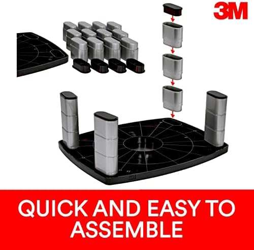 3M Adjustable Monitor Stand, Three Leg Segments, Simply Adjust Height from 1" to 5 7/8", Holds Up to 80 lbs, 11" Space B