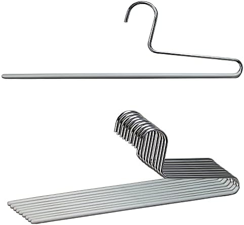 Mawa by Reston Lloyd Trouser Series Non-Slip Space-Saving Clothes Hanger with Single Rod for Pants, Style KH/1, Set of 10, Silver