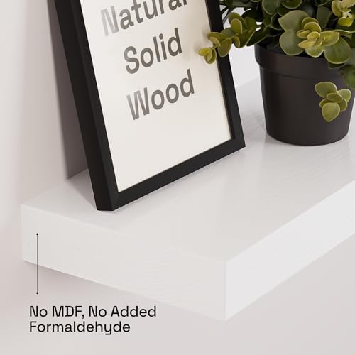 Solid Wood Floating Shelves for Wall 30 Inches Long, White Wooden Shelf
