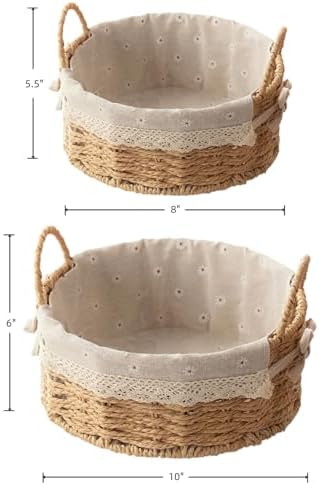 GIB Small Round Wicker Storage Baskets for Organizing with Handle and Liner