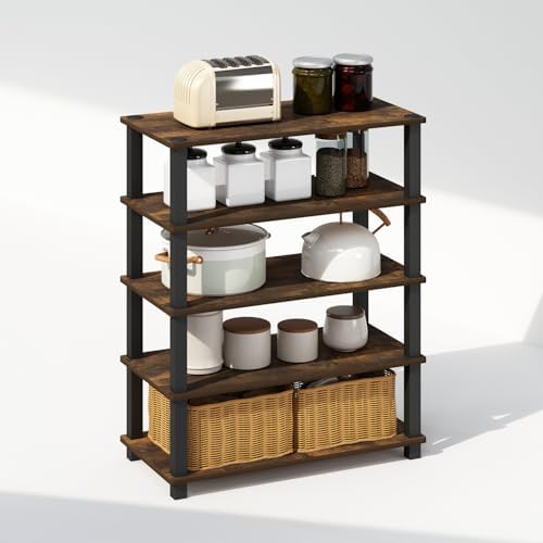 Furinno Turn-S-Tube Storage Shelves Set of 2, 3-Tier Stackable Standing Shelf, Open Corner Shelf, for Organization and S
