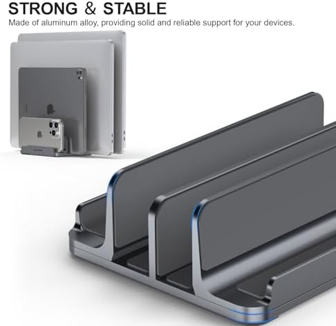 YICOSUN 4-Slot Aluminum Vertical Laptop Stand for Desk - Adjustable Width Dock for MacBook, Surface, Samsung, HP, Dell u