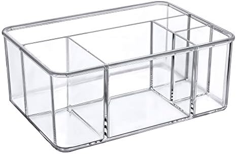 Amazing Abby - Glamour - Acrylic 5-Compartment Makeup Organizer (1-Pack), Transparent Plastic Beauty Supply Holder, Perf
