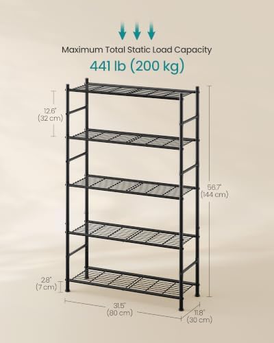 SONGMICS 5-Tier Storage Shelves, Adjustable Metal Wire Shelving Unit