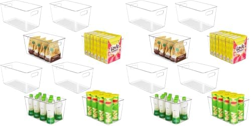 YIHONG Clear Plastic Storage Bins, 16 Pack Pantry Organizer Bins with Handle for Kitchen, Freezer,Cabinet,Closet Organiz