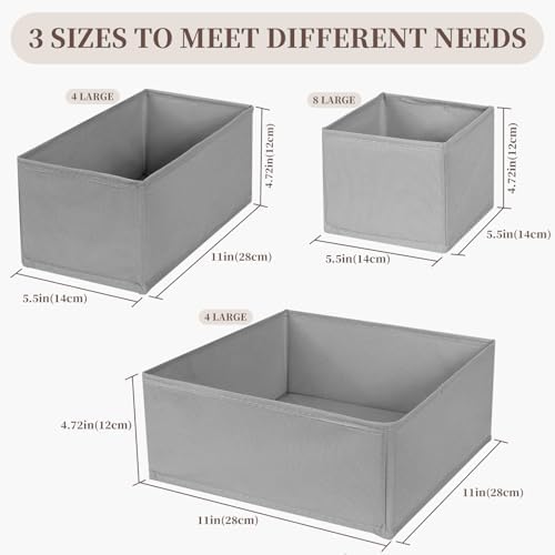 Drawer Organizer Clothes, 16 Pack Dresser Organizer Bins, Foldable Closet Organizers and Storage Fabric Dresser Bins, Shallow Drawer Dividers for Clothing, Underwears, Socks, Tie
