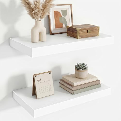 Acovy Floating Shelves for Wall,18 Inch White Wall Shelves Set of 2,9.3" Deep Floating Shelf with Invisible Bracket,Wall