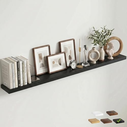 72 Inch Floating Shelves for Wall, 6.5"D Wood Storage Shelves, Black Finish