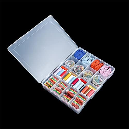 2 Pack Fixed 16 Grids Clear Plastic Large Compartment Container Case, Transparent Organizer Storage Divider Box with Lid