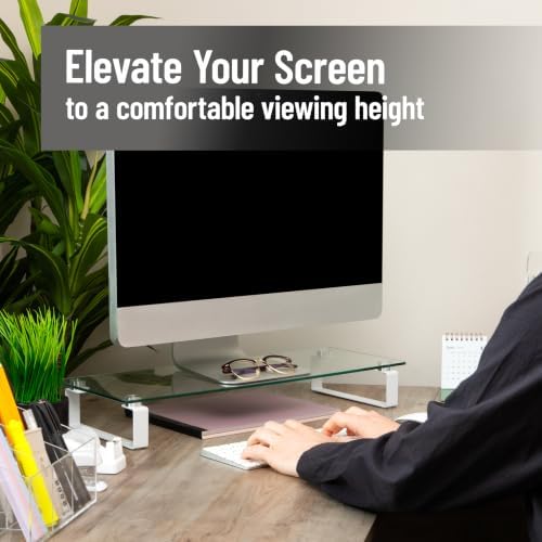 Mind Reader Monitor Stand, Contemporary, Desktop Organizer, Laptop Riser, Office, Glass, Clear