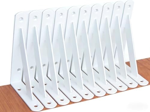 12 Pack L6 x H 4" White Heavy Duty Shelf Brackets with Screws Metal Shelf Brackets Shelf Support Angle Brackets for Shel