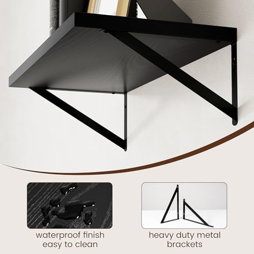Axeman Deep Floating Shelves Black- 24 Inch Wide x 12 Inch Deep Wall Shelves Set of 2 - Black Wood Wall Shelves for Livi