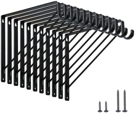 Closet Rod Brackets 10.8 in, 10 Pack Closet Shelf Brackets, Black