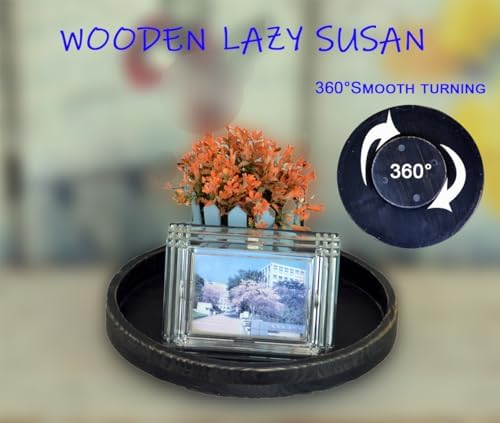 13.38 Inch Black Round Wood Lazy Susan Farmhous Turntable Tray