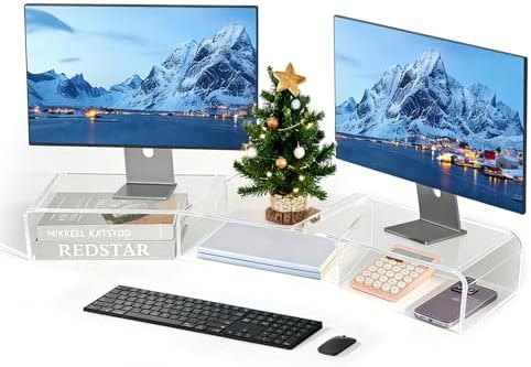 LEKETREE Acrylic Monitor Stand , Clear Monitor Stand for Desk, Computer Accessories for Home Office, Desk Organizer Shel