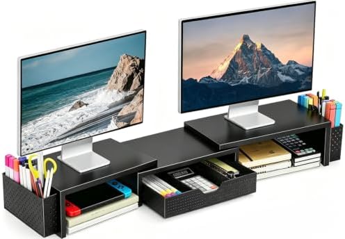 Spacrea Dual Monitor Stand Riser with Drawer and 2 Pen Holders