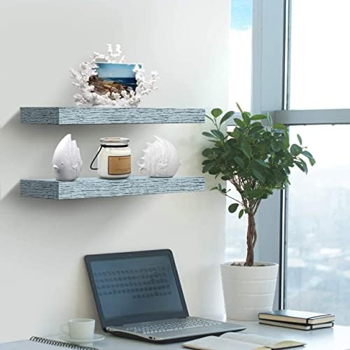 Sorbus 16 Inch Wood Floating Shelves for Wall (2 Pack, Blue)