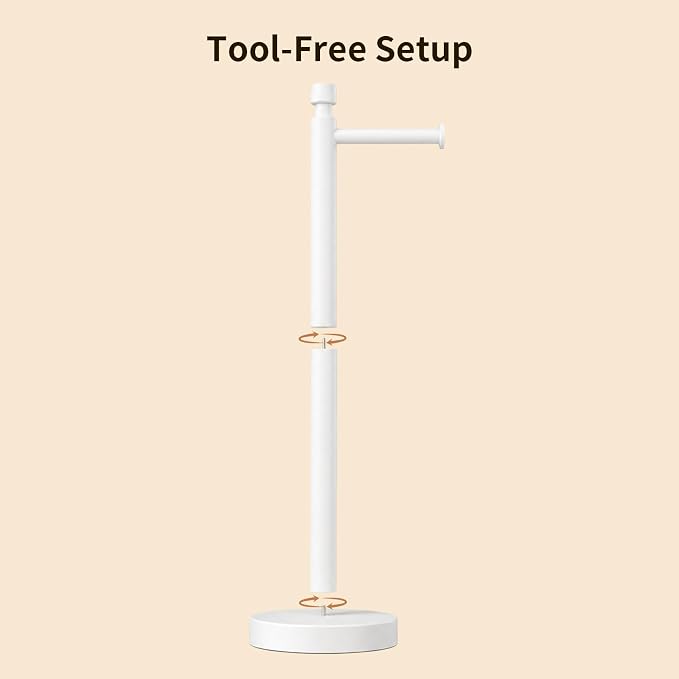 YUMORE Toilet Paper Holder Stand with Weighted Base, Matte White | Stainless Steel Design with Open-Arm Access for Bathrooms and Powder Rooms