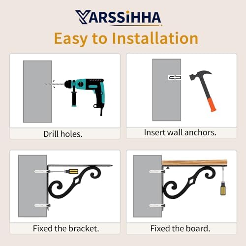 Yarssihha 5 Inch Decorative Shelf Brackets, 6 Pack Wall Mounted Metal Shelving Brackets, Heavy Duty Shelf Supports, Rust