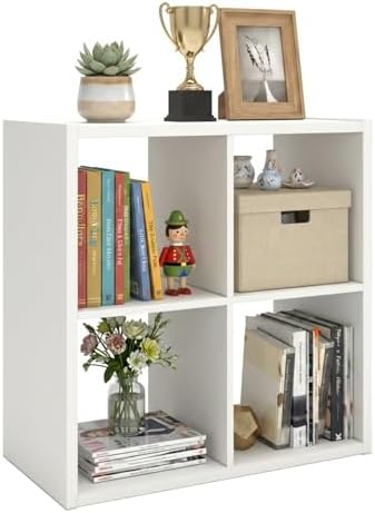 WannabeMyself【2026 Wooden Thick Frame】 4 Cube Storage Organizer with Anti-Tipping Kits, Reversible Open Back Book Shelf,