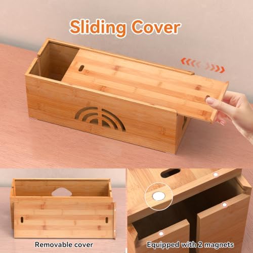 Pezin & Hulin Bamboo Cable Management Box, Power Strip Organizer, Large