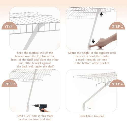 6 Pcs Wire Shelf Support Brackets, 12 Inch Wide Closet Shelving